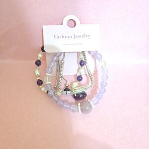 Purple and Silver Beaded Bracelet Set